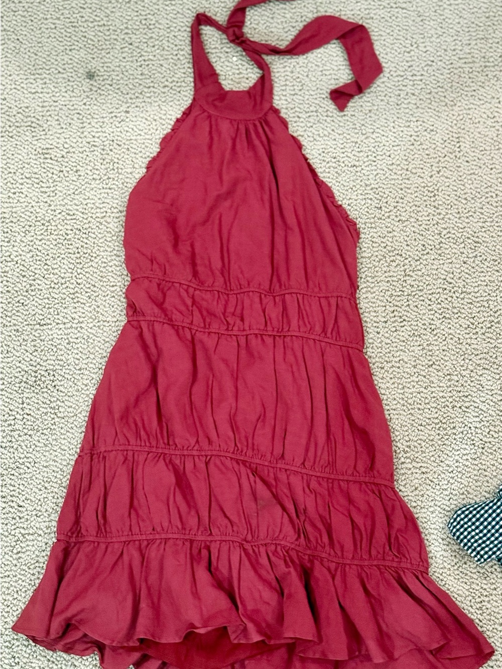 Lost + Wander Raspberry Red Halter Tiered Dress